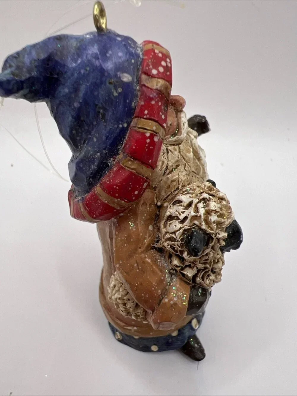 Vtg Carved Santa Folk Art Holding Sheep Wizard Santa Resin